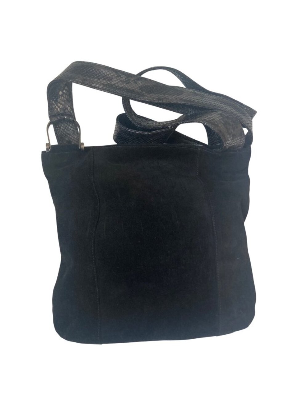 Braccialini Firenze Black Suede Shoulder Bag Faux Snakeskin Strap Made in Italy
